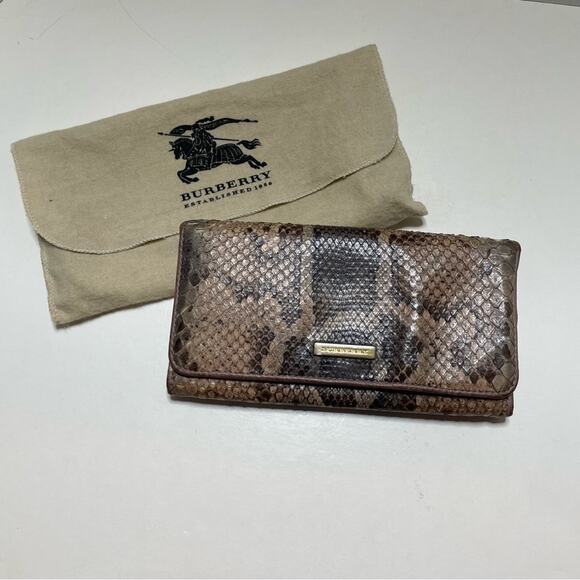 Authentic Burberry Vintage Python Snakeskin Flap Wallet Brown Tan Black - Picture 1 of 11